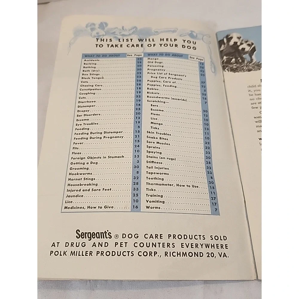 Vintage 1940s Small Sergeant's Dog Care & Product Book Great For Junk Journals